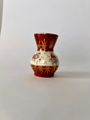 Mini Vaso Antigo Porcelana Japonesa - Vinho e Ouro - Vintage