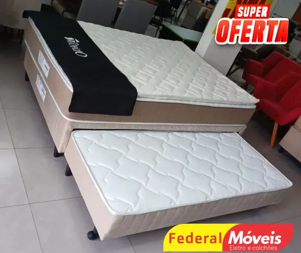 Cama Box Viuvão 108cm c/ Base Auxiliar (Nova) - Temos Crediário 