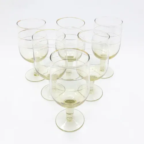 Conjunto 6 Taças Cristal Base Amarela Filete Dourado 350ml
