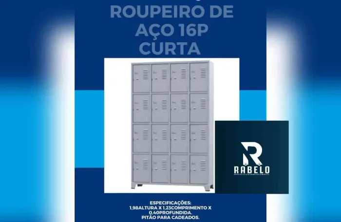 Roupeiro de aço com 16portas e pitão para cadeado em até 5x sem juros
