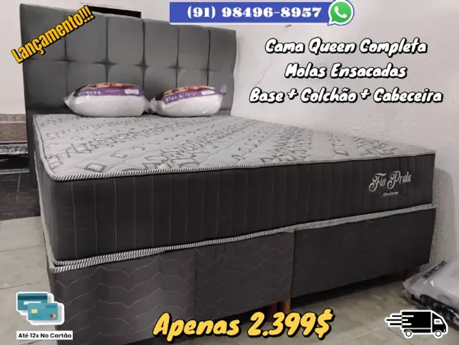 CAMA QUEEN COMPLETA BASE + COLCHÃO + CABECEIRA 