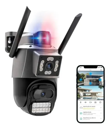 Camera segurança monitoramento duas lentes 