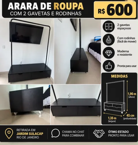 Arara de roupas com gavetas