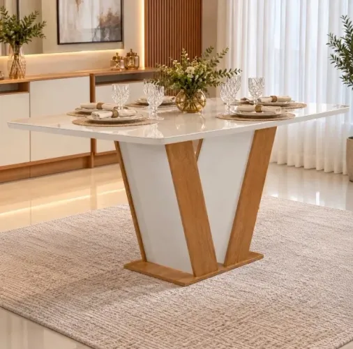 Mesa de Jantar Cinamurelle 160 cm com Vidro