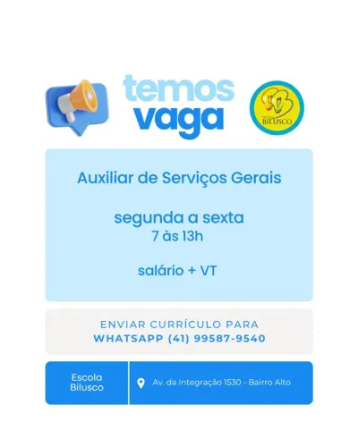 Vaga para Auxiliar de Serviços Gerais - Limpeza