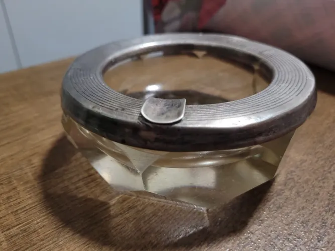 Cinzeiro Vintage cristal facetado com borda de prata 925 - anos 70