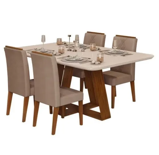 Mesa de jantar com tampo de vidro mais 4 cadeiras 