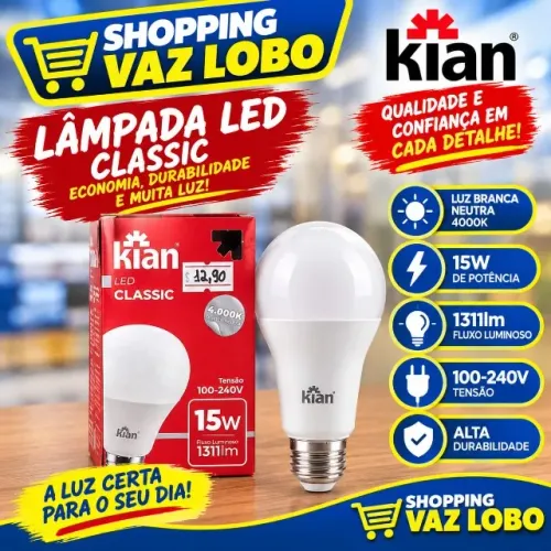 Lâmpada Led Bulbo Pera 15w E27 Branco Neutro 4000k