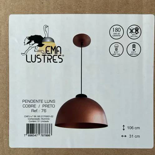 Pendente redondo zero na caixa- cobre com lâmpada 