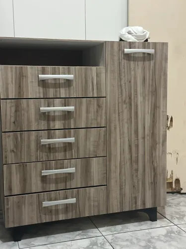 Cômoda com 5 gavetas e 1 porta.
