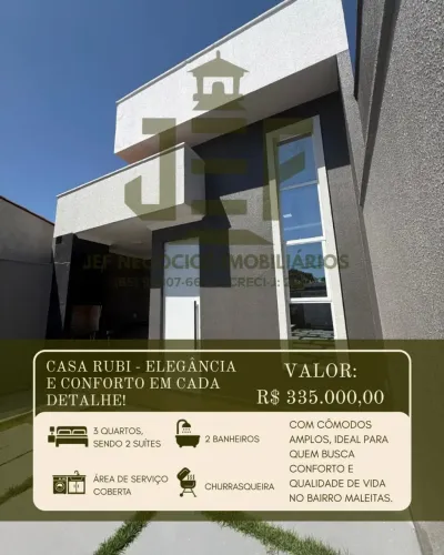 CASA RUBI 3 QUARTOS, SENDO 2 SUITES - PARACURU - CE