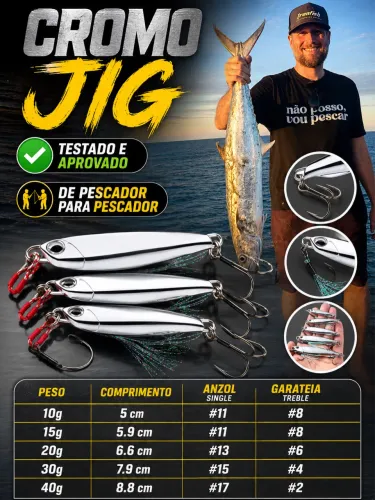 Isca artificial cromo jig 10, 15, 30 ou 40g (preços na descrição)