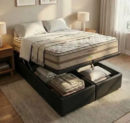 Cama Box Baú Queen Confort Prime D28 Molas Ensacadas com Base Preta