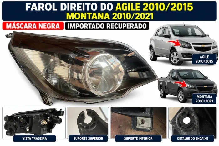 Farol Direito Agile 2010 a 2015 Montana 2010 a 2021 Máscara Negra Importado Recuperado