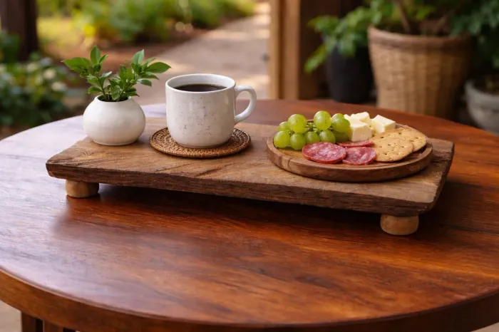 Centro de Mesa Rústica em Madeira Natural com Pés