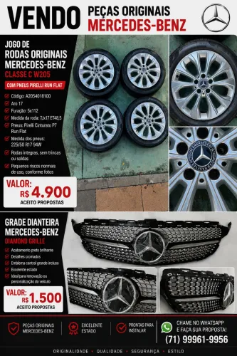 Rodas 17 originais Mercedes + pneus Run Flat originais, + Grade Diamond AMG