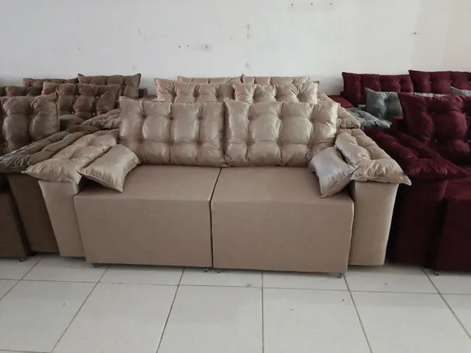Sofá retrátil tecido em linho