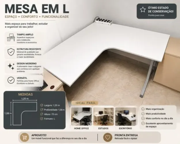 Mesa em L excelente estado