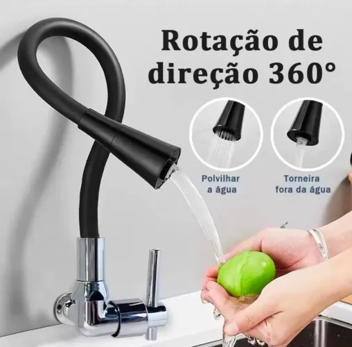 Torneira Gourmet Parede Flexível Preta