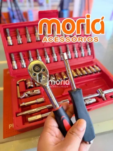 Kit Chaves Jogo Catraca Reversível Soquetes 46 Peças Maleta