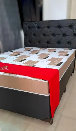 Cama box + Colchão casal com colchão em espuma D28 dupla face e sem isopor 
