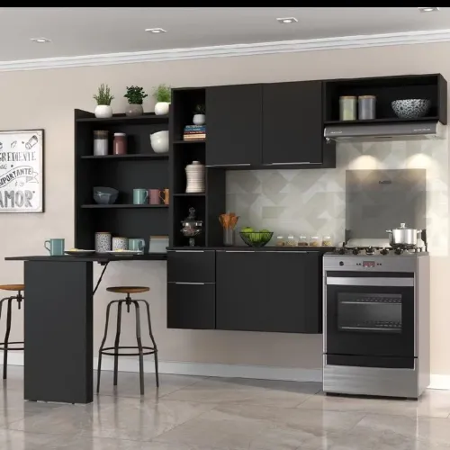 Cozinha compacta com mesa dobrável