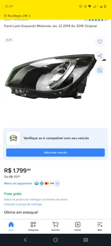 Farol esquerdo motorista JAC J3 