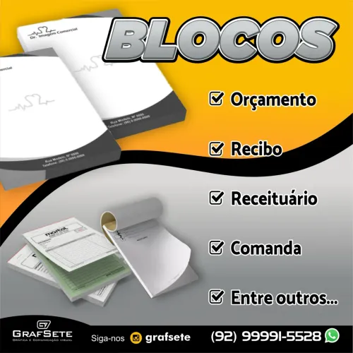 Blocos de orçamento, recibo, receituário etc