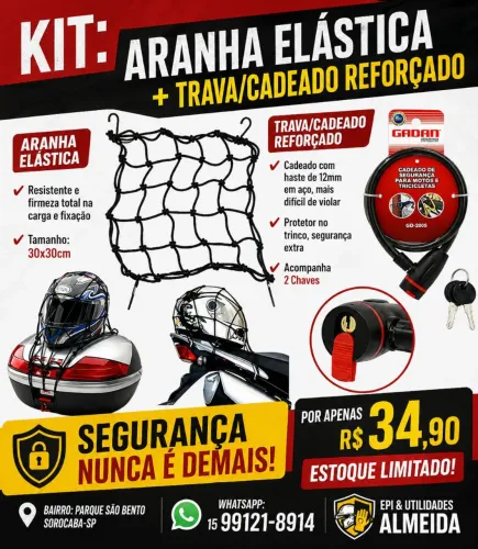 Kit: Aranha Elástica + Trava/Cadeado Reforçado