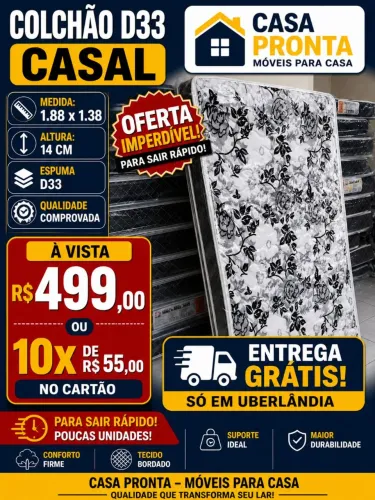 Colchão D33 Casal 1.38x1.88 | Conforto Firme | Entrega Grátis Uberlândia