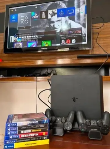 Ps4 completo com carregador de manete embutido + jogos