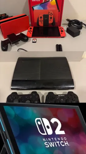 Combo de Consoles (USADOS) com Defeito Ps3 Switch Oled e tela de Switch controles cabos