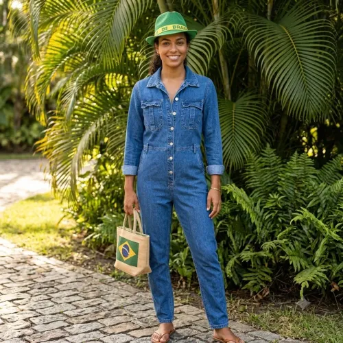 Macacão jeans utilitário tamanho 40 Colection