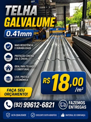 Telha de zinco R$18,00 m².