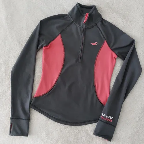 blusa esportiva hollister cinza e rosa p