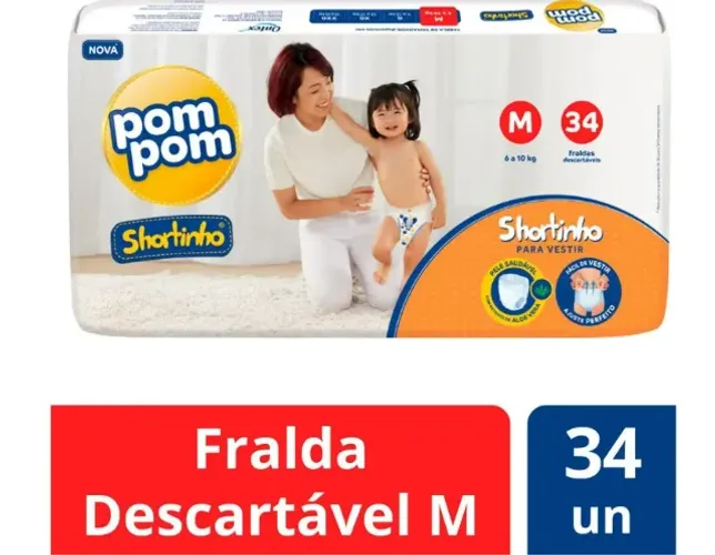 Fralda Shortinho Pom Pom Tam. M 6 a 10kg - 34 Unidades