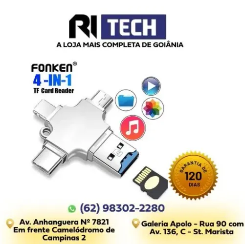 Adaptador OTG 4 em 1 USB Tipo C Lightning Leitor Cartão iOS Android PC