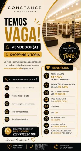 VAGA PARA VENDEDOR(A) CONSTANCE - SHOPPING VITÓRIA