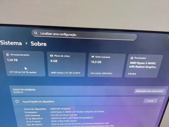 PC GAMEr AMD Ryzen 5 4600g , 16Gb ram, placa de vídeo RX 580 2048sp, 1TB + 250 Ssd