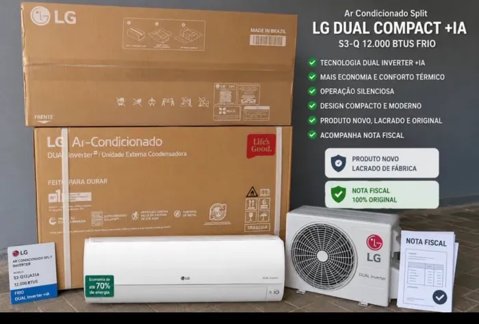 Ar Condicionado Split Inverter 12.000 Btus LG Dual Compact +IA Frio S3-LACRADO nota fiscal
