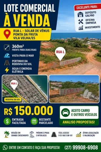 Lotes vista para o mar, Ponta da Fruta, para galpão, pego veículos e propostas, troco