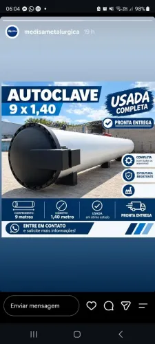 Autoclave de tratamento de madeira. 
