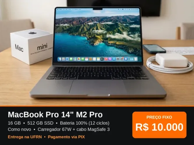 MacBook Pro 14" M2 Pro | 16GB | 512GB SSD | Como novo, bateria original 100% (12 ciclos)
