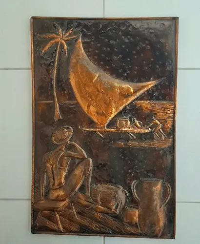Quadro talhado em cobre 75cm (alt) X 50cm (larg). Obra atrib. ao artista plástico LUDOVICO