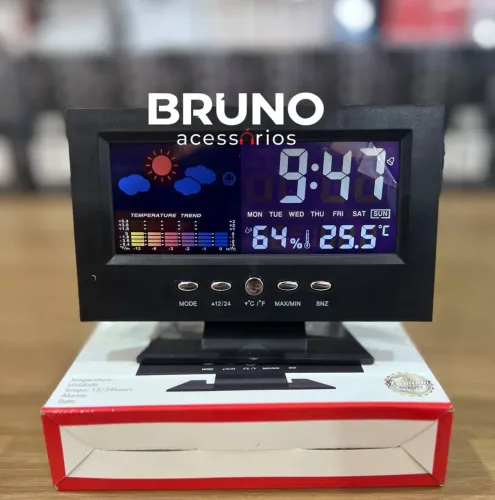 Relógio de Mesa digital com calendário temperatura e humidade