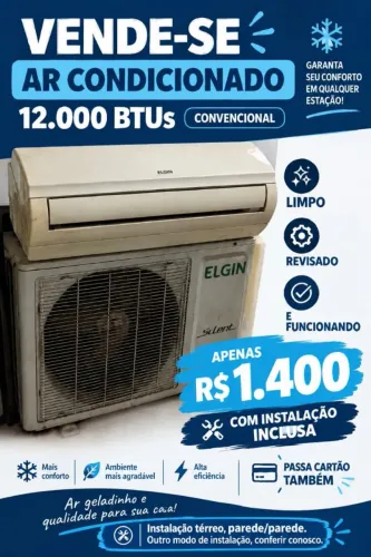 Ar condicionado 12.000 BTUs convencional Elgin , Instalação incluso.