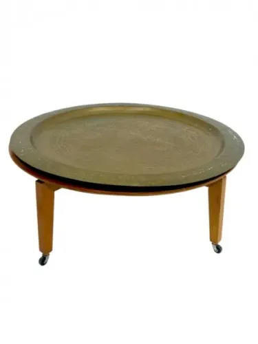Mesa Madeira Pés com rodízios Grande tampo bandeja marroquina Metal dourado * 