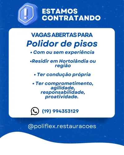Vaga de emprego - INÍCIO IMEDIATO