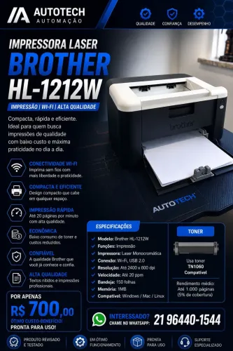 Impressora laser brother hl1212. Novíssima . Garantia Autotech