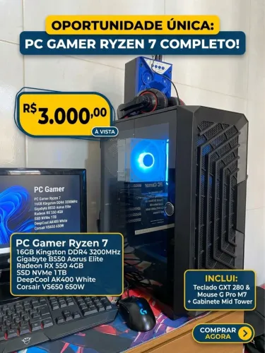 PC GAMER RYZEN 7 + 16GB RAM + B550